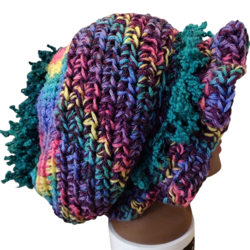 Handmade unique colorful slouchy beret style warm ruffle hat